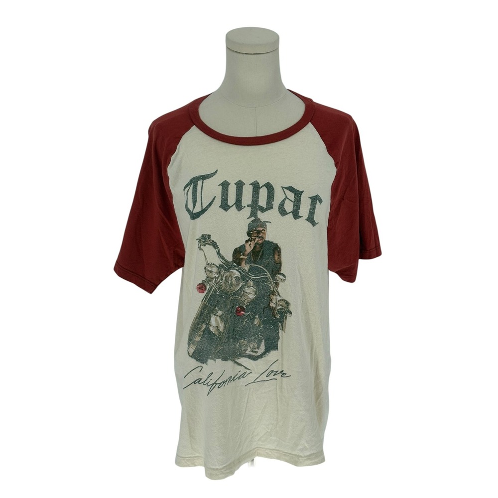 2Pac Graphic Raglan T-Shirt Cream Red California Love 100% Cotton L